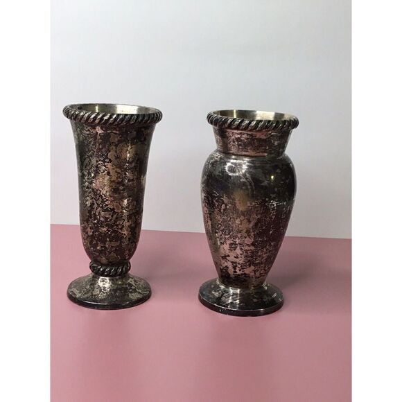 Set Of 2Pottery Barn Twist  2 Vase Silver Plated 5” Tall ,collectible Home Decor - Picture 1 of 12